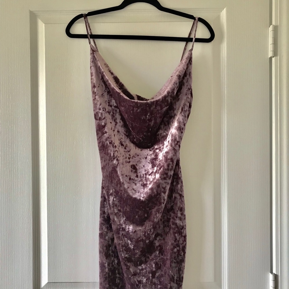 Purple Crushed Velvet Cowl/Draped Neck Midi Dress